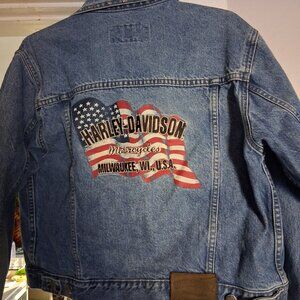 Ladies Harley Davidson Studded Embroidered American Flag Jean Jacket